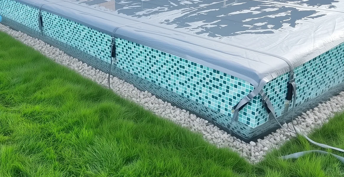 Покрывало для бассейна под снегом — защита зимой в Комсомольске-на-Амуре